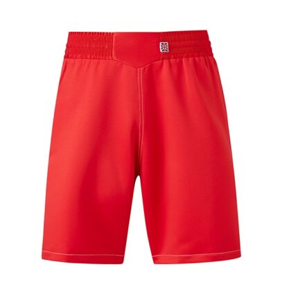 Red boxing shorts from Volant Garments, crafted with lightweight, breathable fabric for superior comfort and freedom of movement during intense boxing sessions.